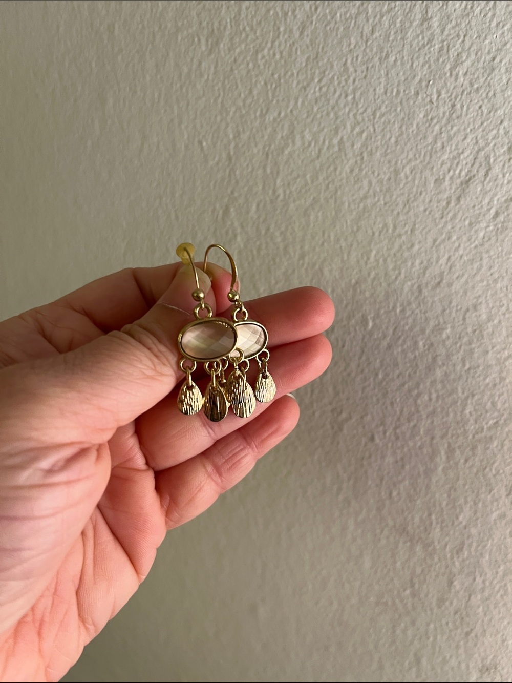 Gold-Tone Dangle Earrings with Cream Glass Accent